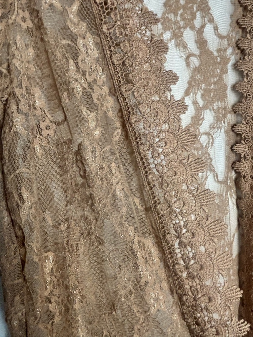 Polly & Esther Sheer Lace Duster Robe - Taupe - Picture 7 of 8